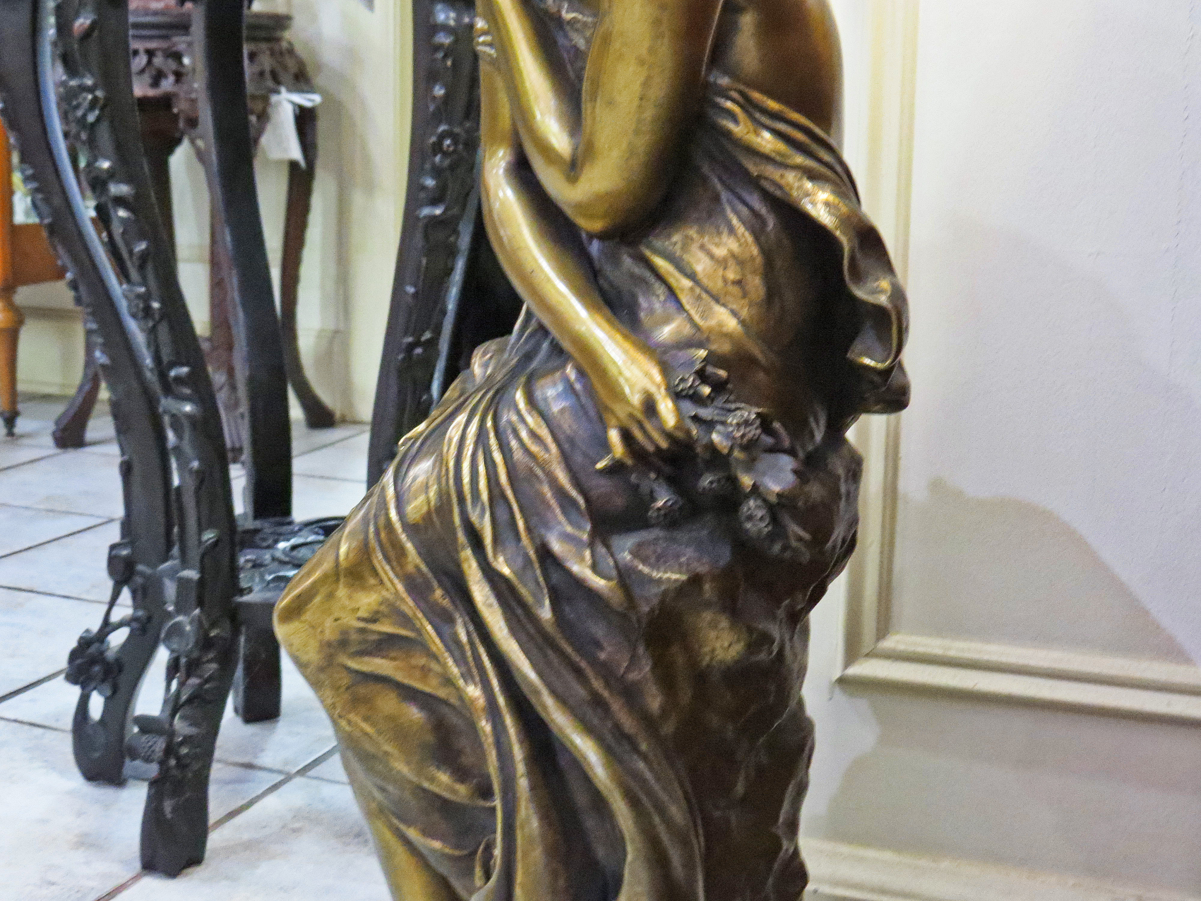 French Bronze Sculpture of Female Figure on a Rock Formation; Signed Moreau (Auguste Moreau)