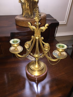 Bronze Doré Two Armed Candlesticks  (SOLD!!!)