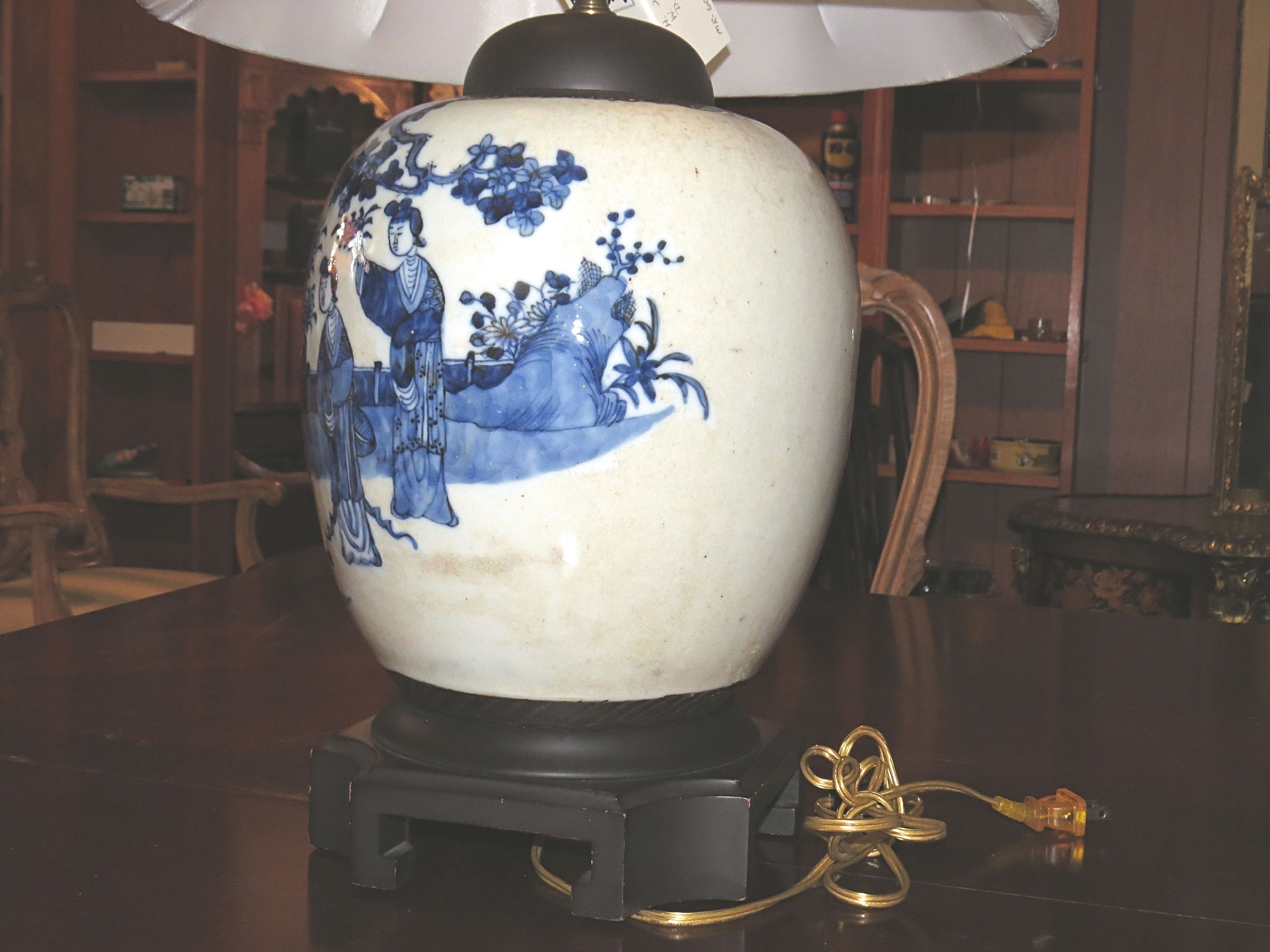 Chinese Import Blue & White Vase Converted to Lamp