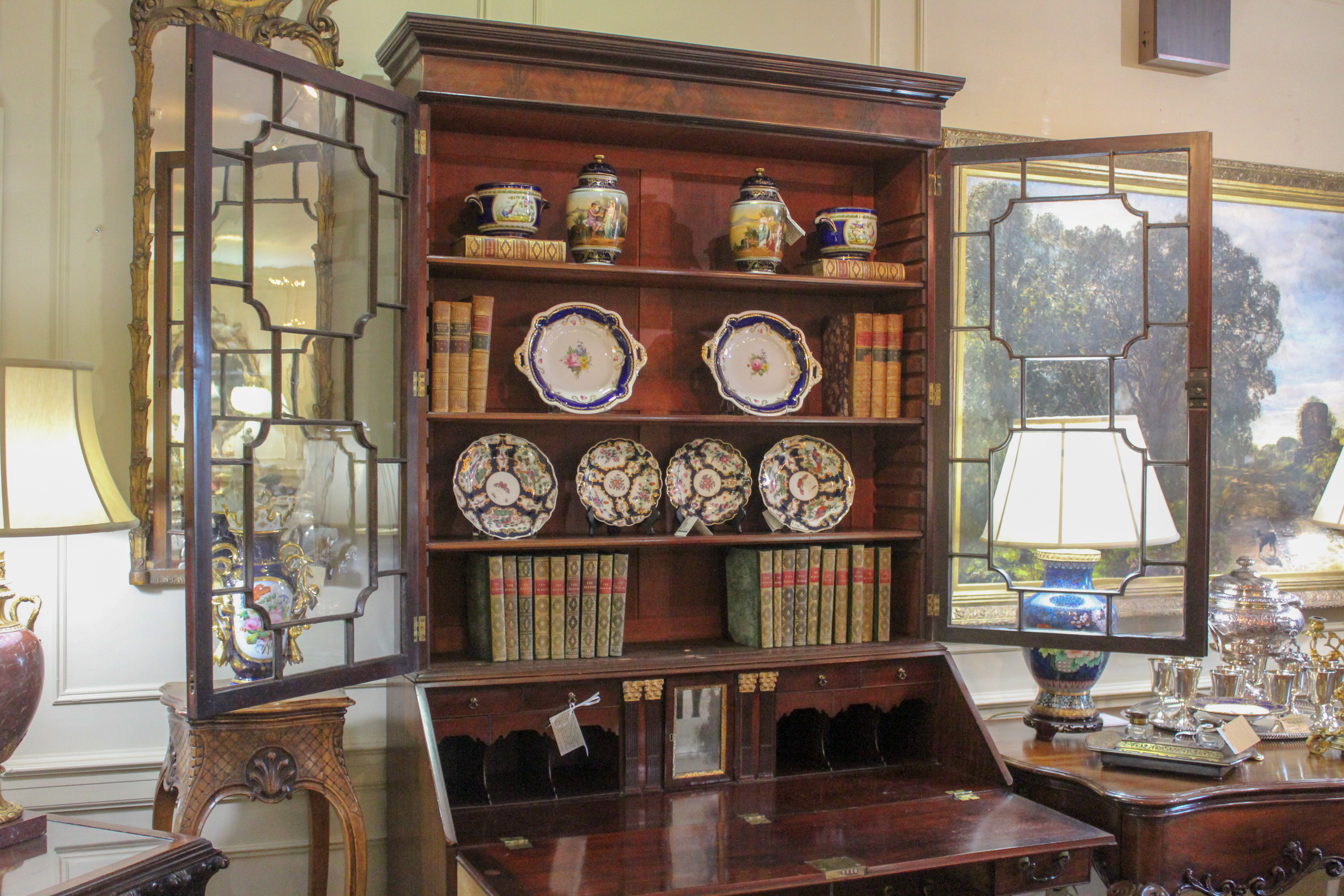 An English Georgian Mahogany Bureau Bookcase