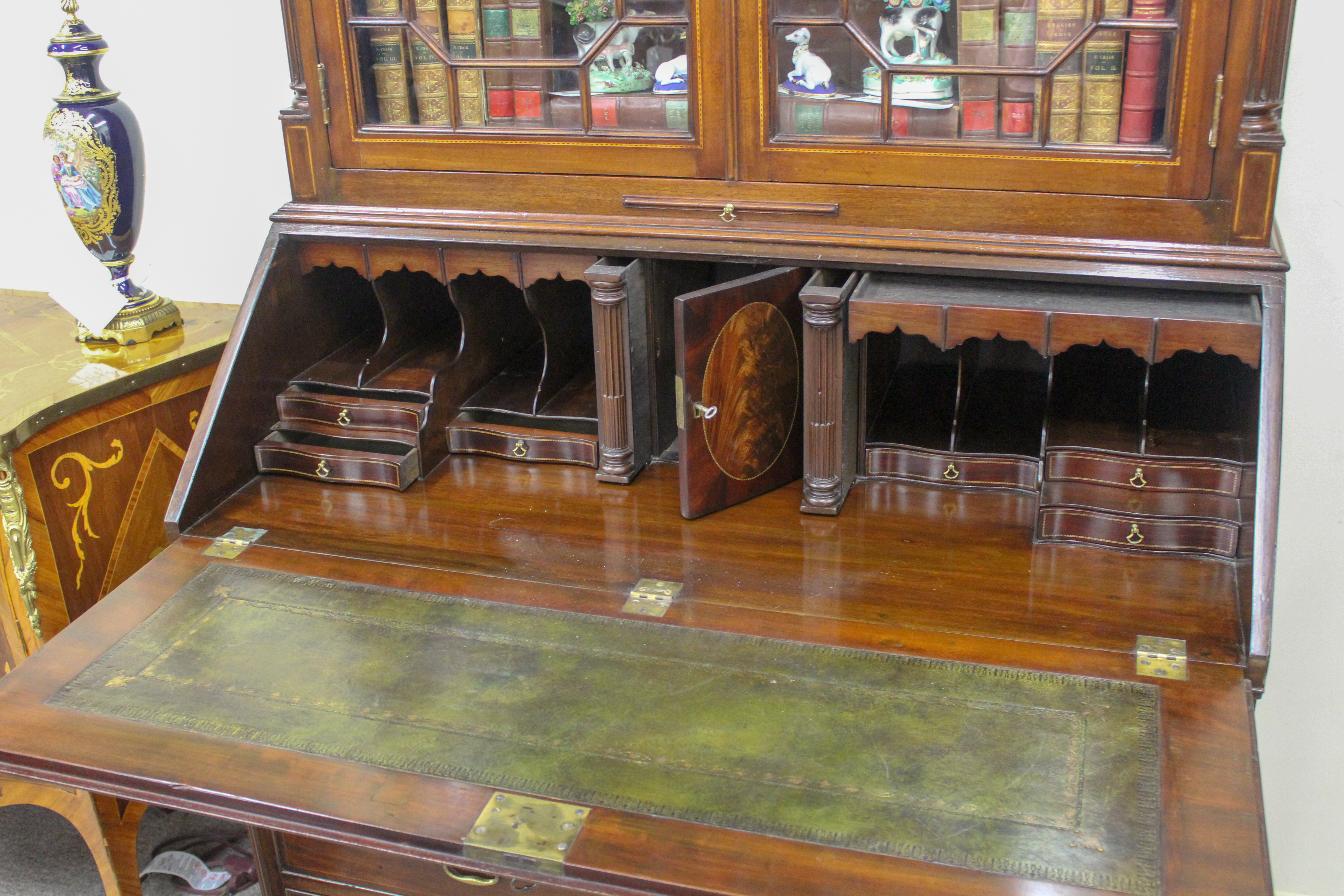 Chippendale Mahogany Bureau Bookcase with Pierced Broken Arch Pediment