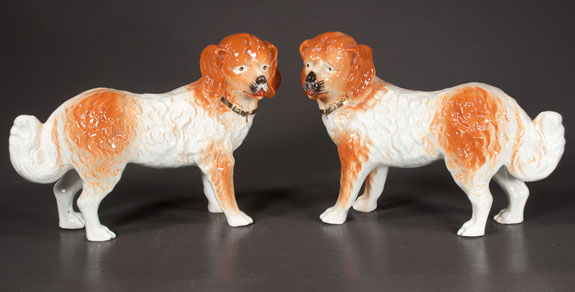 Pair Of Decorated Staffordshire Dogs