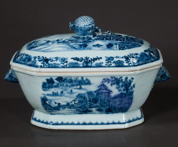 Blue And White Chinese Canton Porcelain Soup Tureen