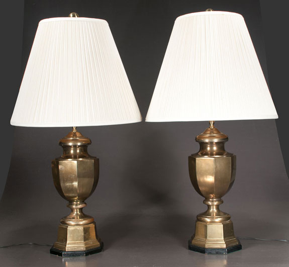 Pair Of Brass Urn Shape Lamps