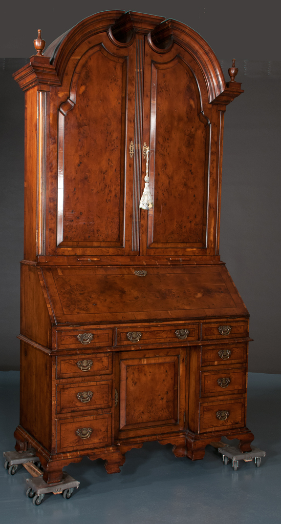 Queen Anne Yew Wood Bonnet Top Bureau Bookcase  (SOLD)