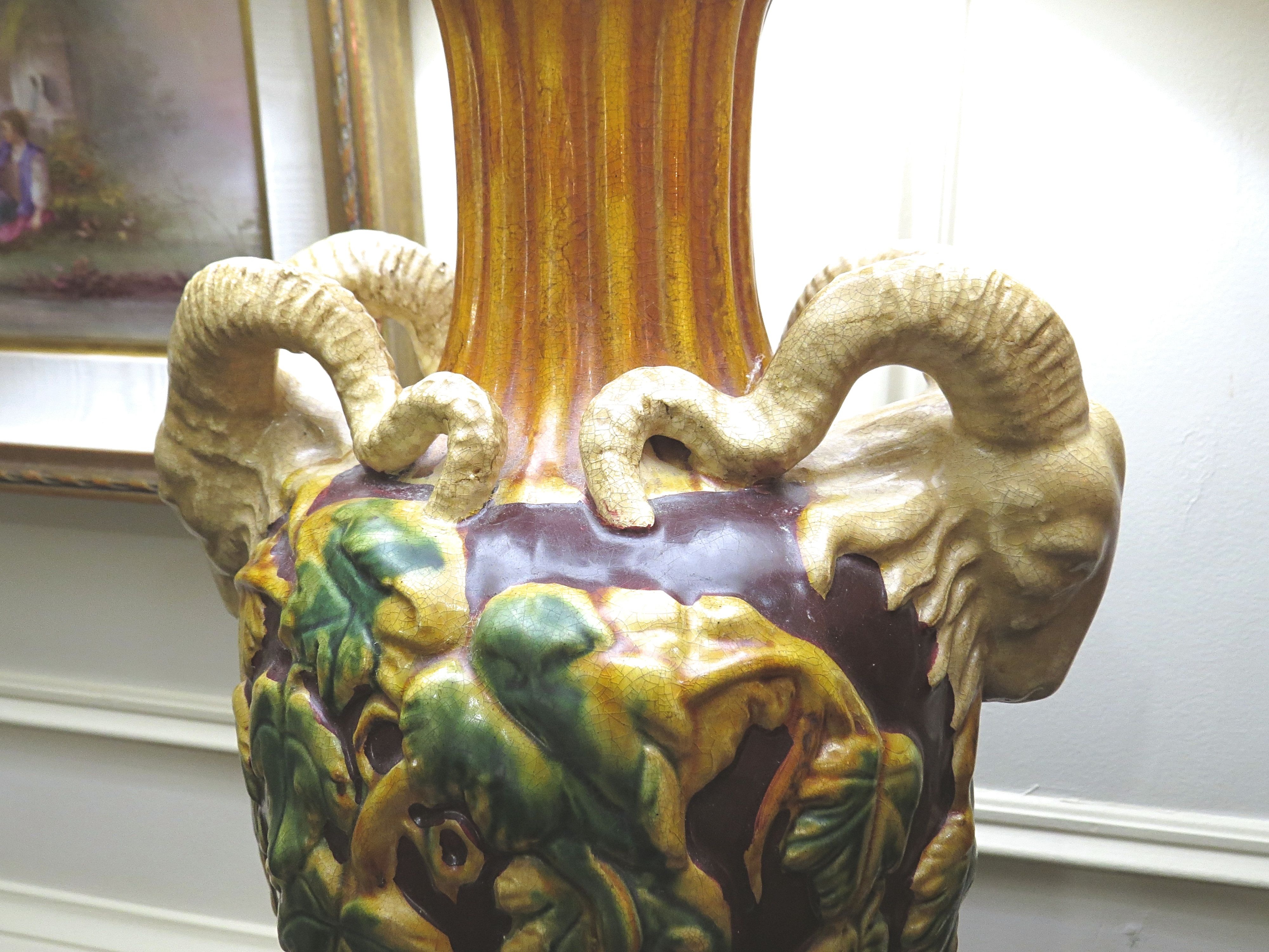 A Pair of Majolica Inspired Porcelain Lamps