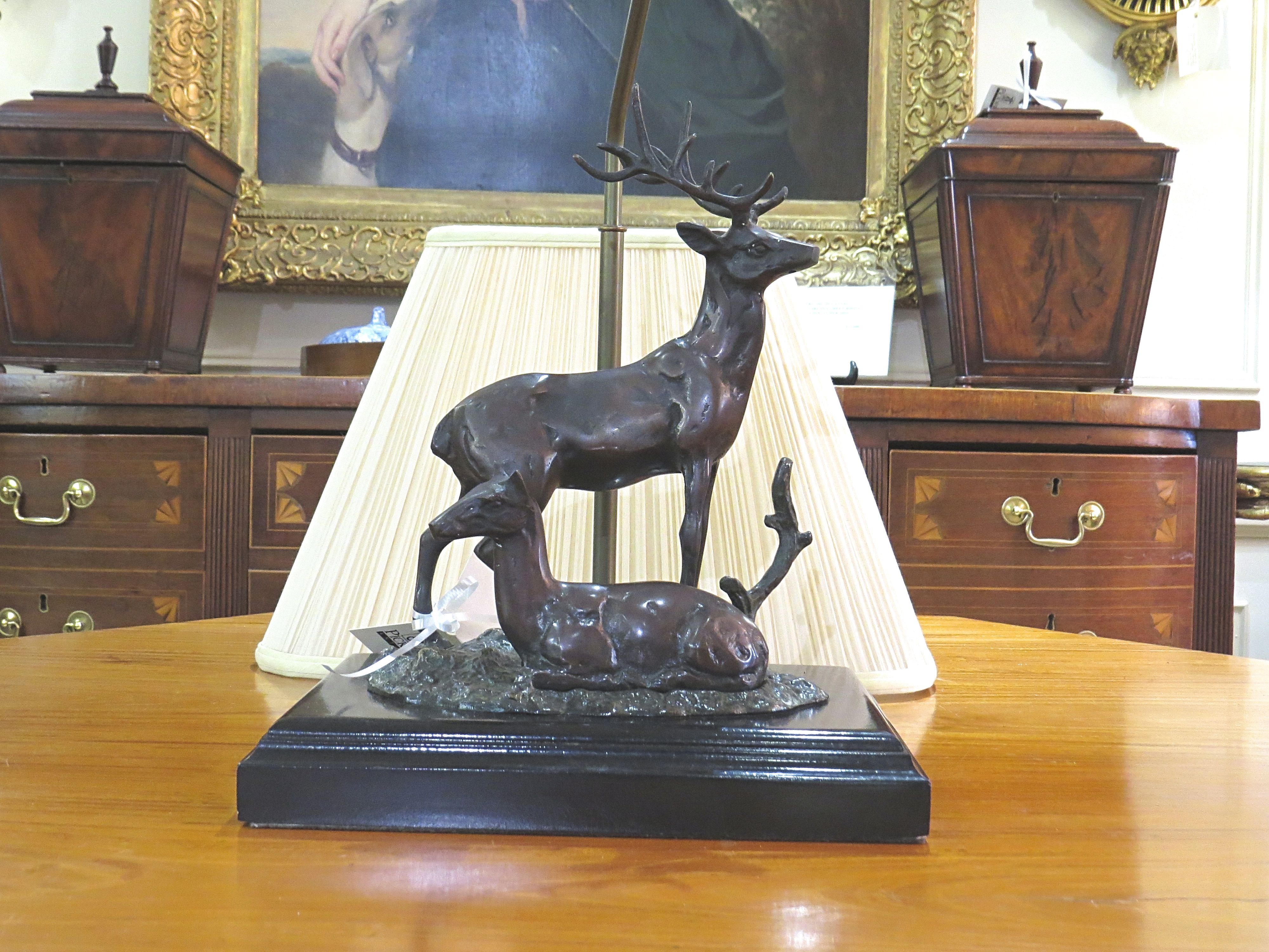 Bronze Mounted Lamp of a Stag & Doe