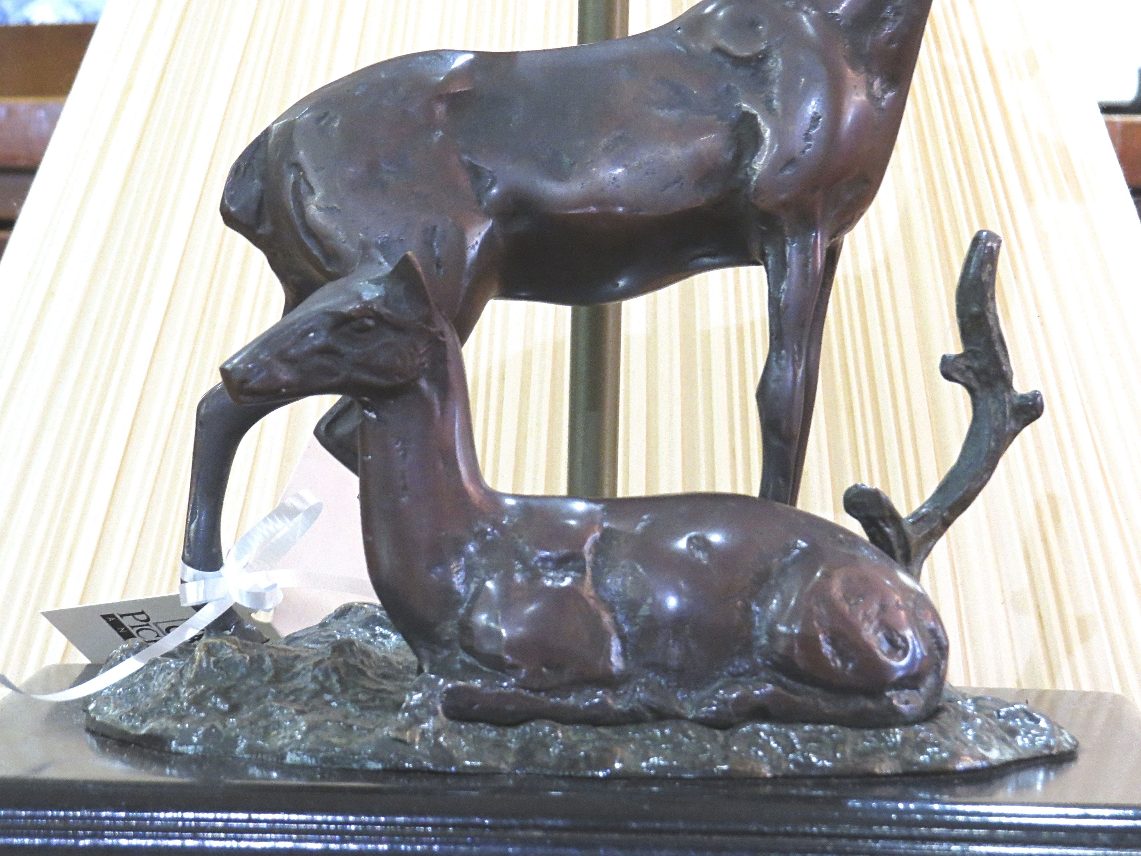 Bronze Mounted Lamp of a Stag & Doe