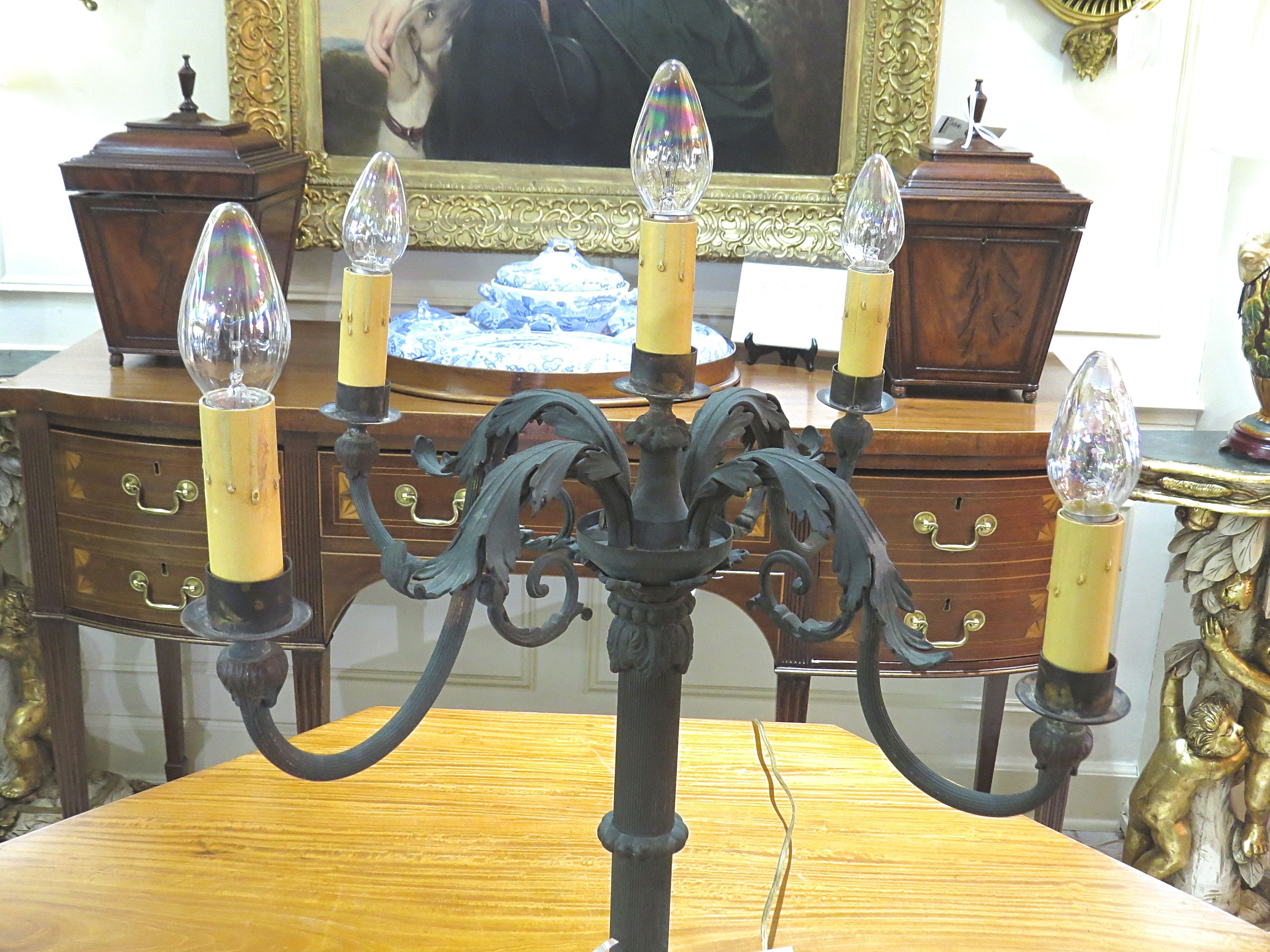 Pair of French Iron 5 Arm Candelabras