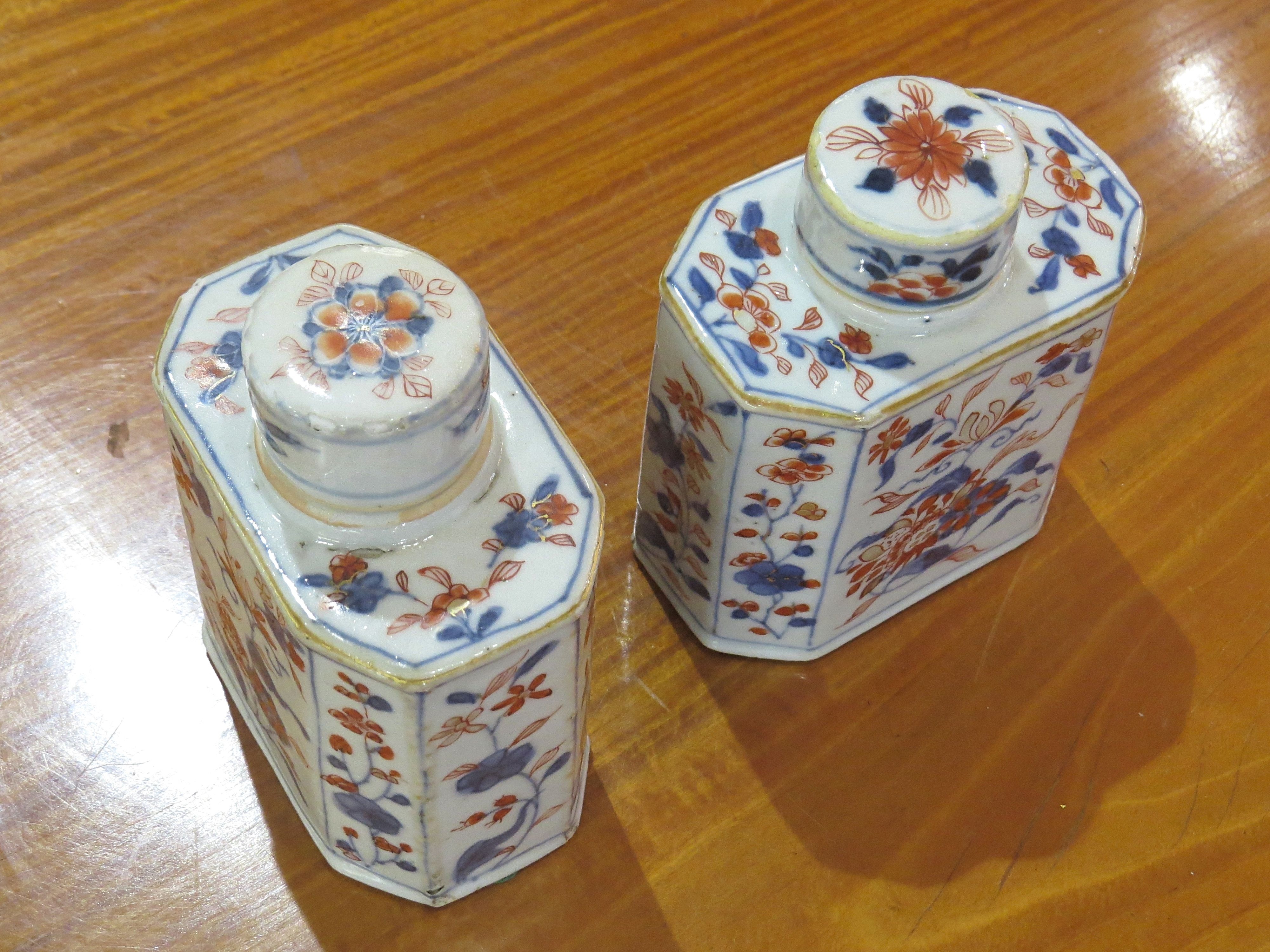 Pair of Chinese Imari Porcelain Tea Caddies w/ Covers