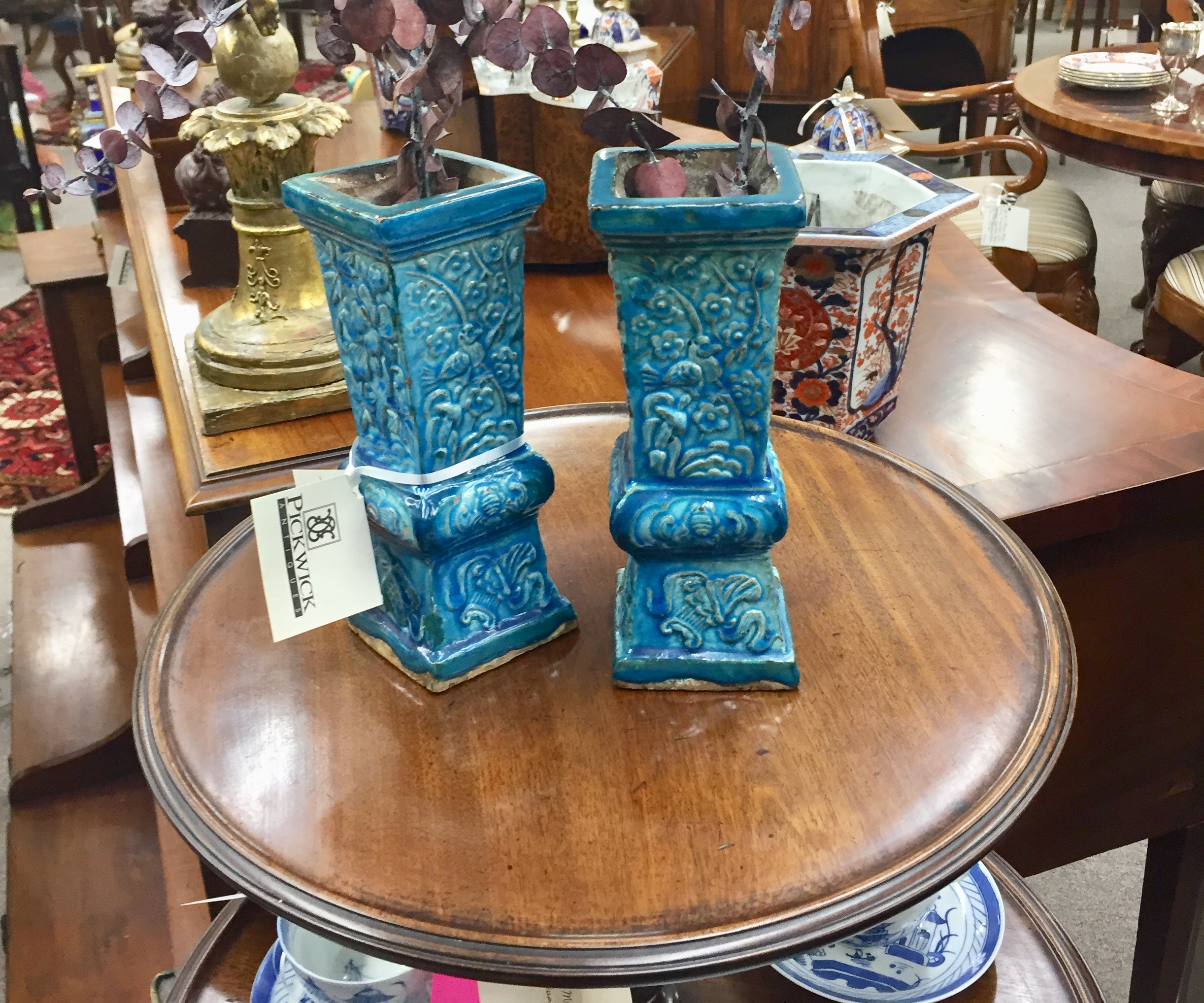 A Pair of Turquoise Porcelain Chinese Vases