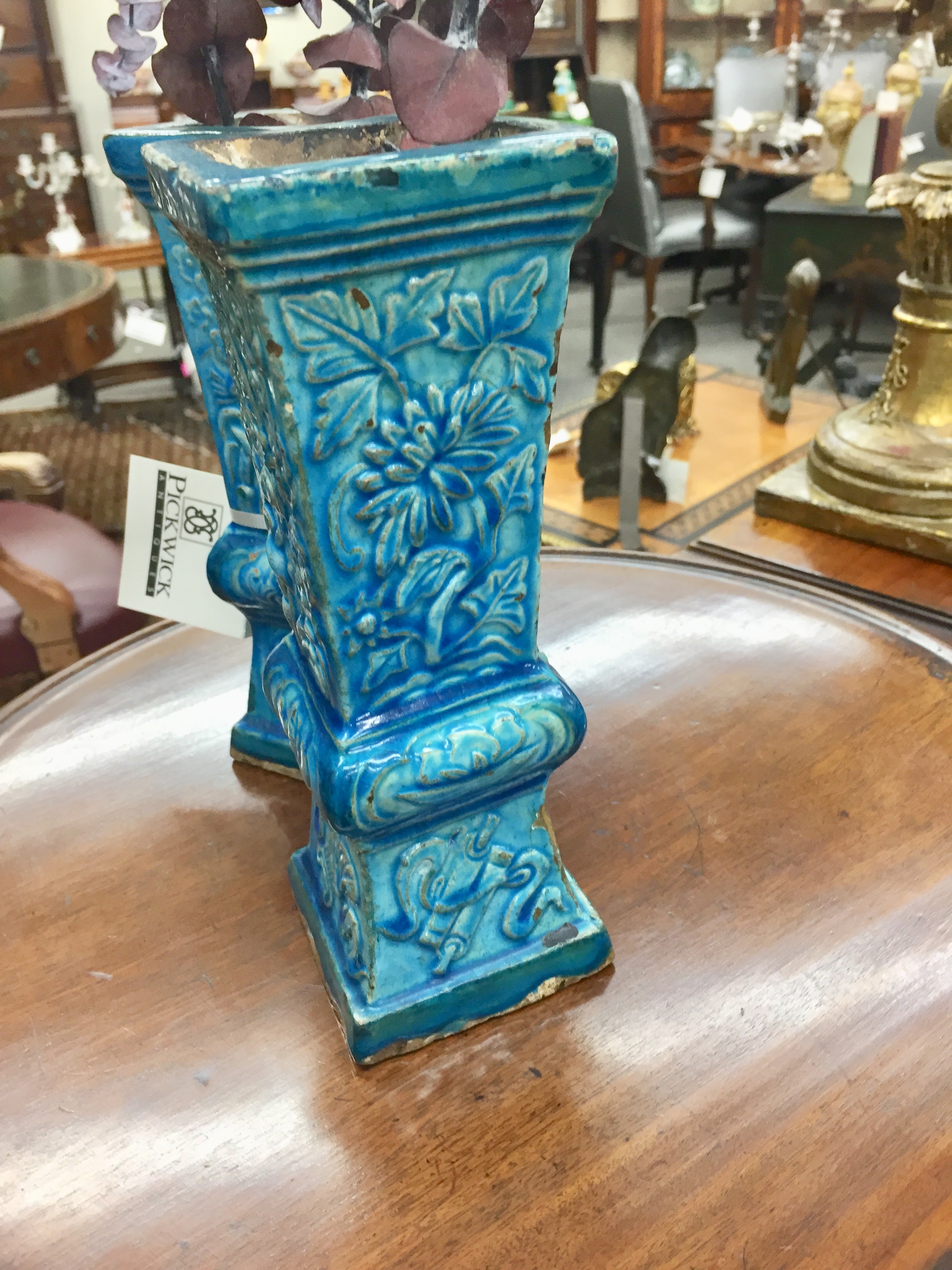 A Pair of Turquoise Porcelain Chinese Vases