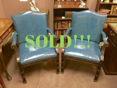 Chippendale Style Leather Armchairs  (SOLD)