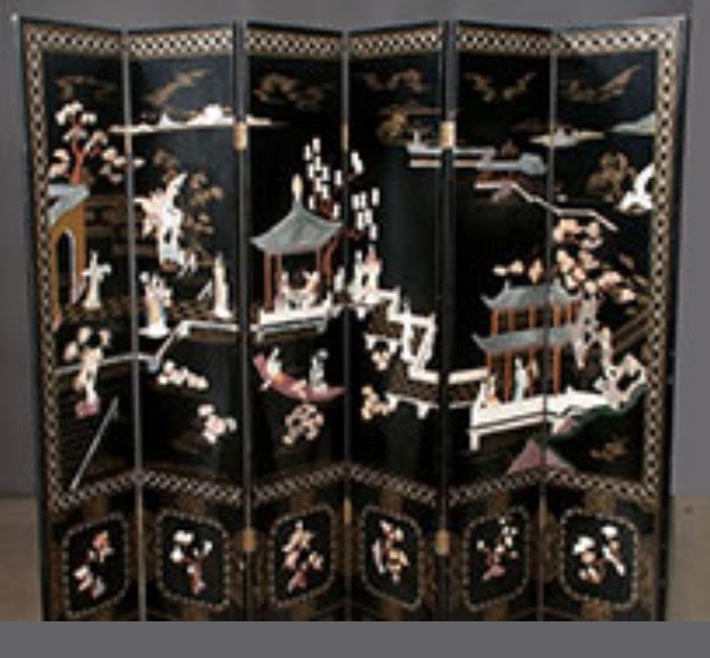 Six Panel Chinese Lacquered Screen  (SOLD)