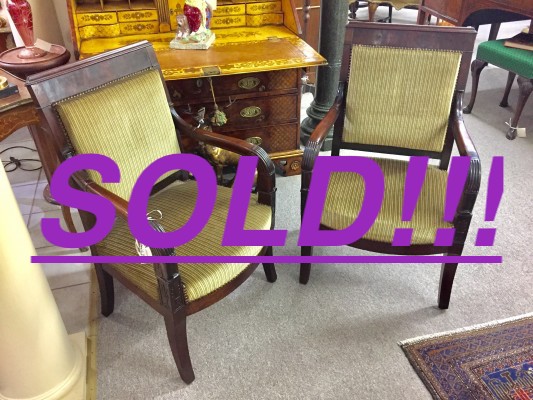 Pair of French Empire Mahogany Armchairs  (SOLD)