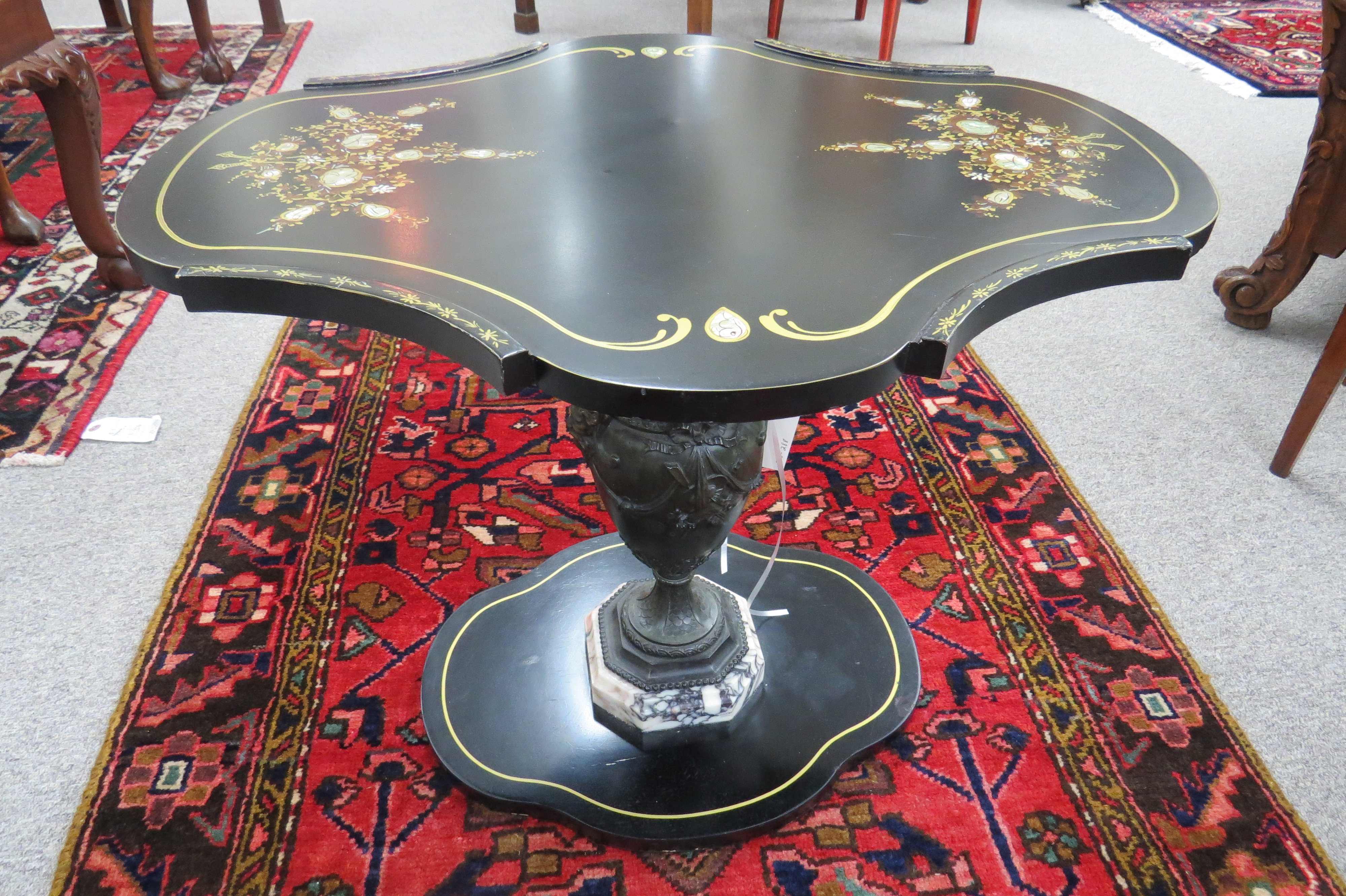 Shaped Cocktail Table with Black Lacquer and Mother of Pearl Inlay
